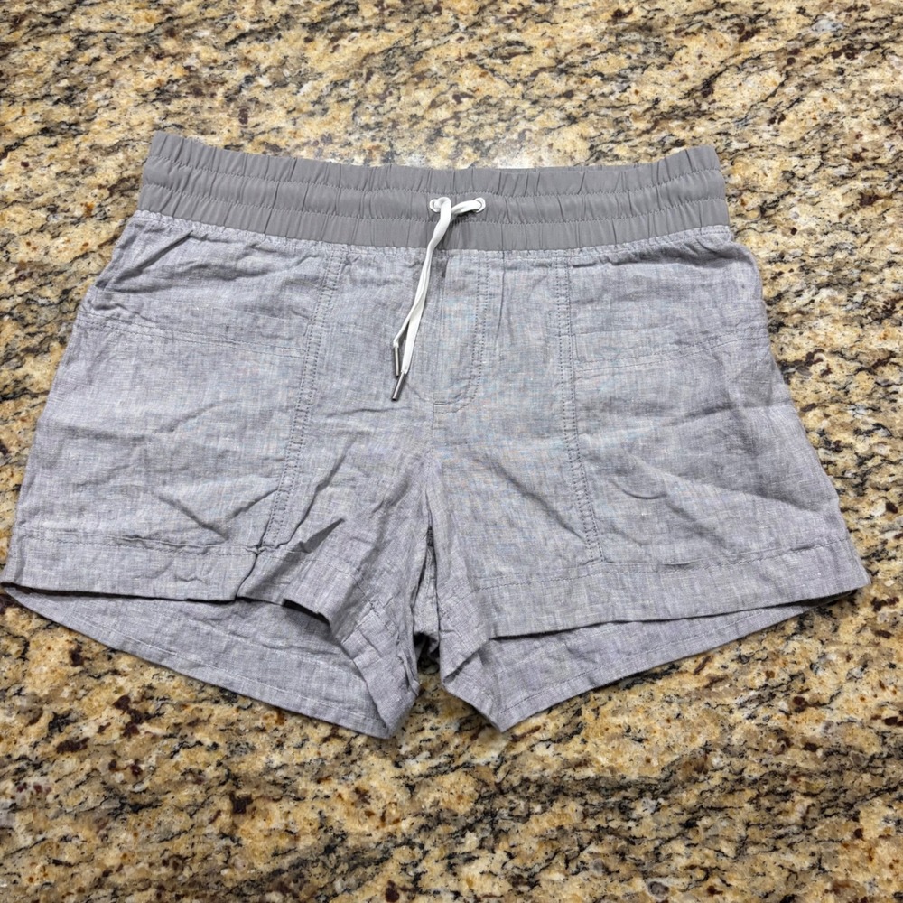 Athleta Cabo Linen Shorts Grey Heather Drawstring Pockets Size 10 ws